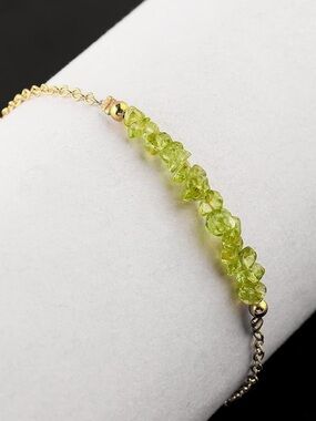 🆕New Natural Peridot Gemstones Bracelet-Handmade Adjustable Chain